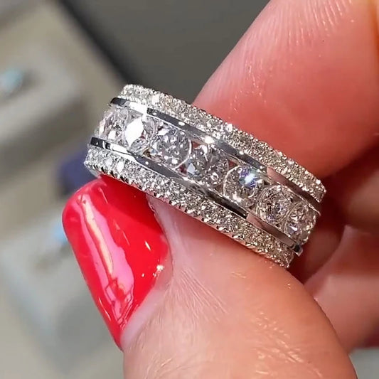 Luckacco daily picks Full Paved Sparkling Cubic Zirconia New Women Rings for Wedding Engagement Silver Color Luxury Trendy Female Jewelry 2023