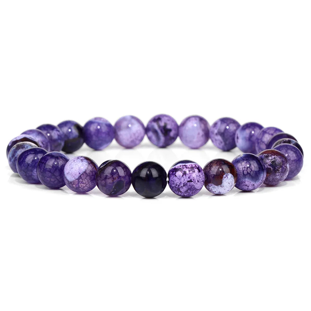 luckacco purple stone bracelet 8mm natural stone fire dragon agates amethysts fluorite jasper beads elastic bracelets for women men