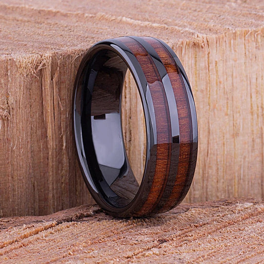 Luckacco Fashion 8mm Men Stainless Steel Rings Inlay Meteorite Abalone Shell Rings For Men Women Wedding Engagement Band Jewelry Gift