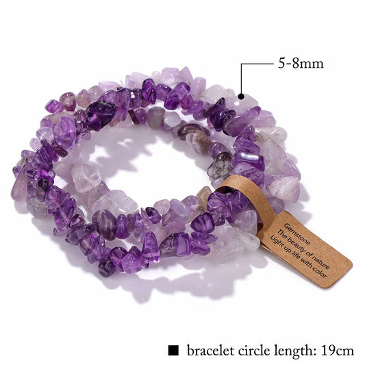 Luckacco 3PCS Natural Chip Stone Bracelet Set Irregular Fluorite Quartzs Stretch Bracelet With Tag Healing Jewelry Gifts For Women Men