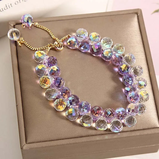 Luckacco Fashion Brilliant Purple Crystal Bracelet for Women Girls Children Exquisite Zircon Handmade Beads Charm Bracelets Jewelry Gift