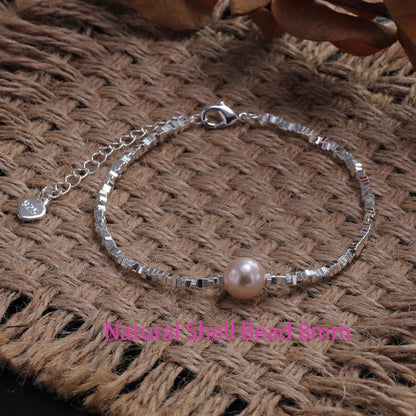 Luckacco VENTFILLE 925 Sterling Silver 6mm Shell Pearl Glass Bead Star Bracelet For Women Gift Crushed Silver Jewelry