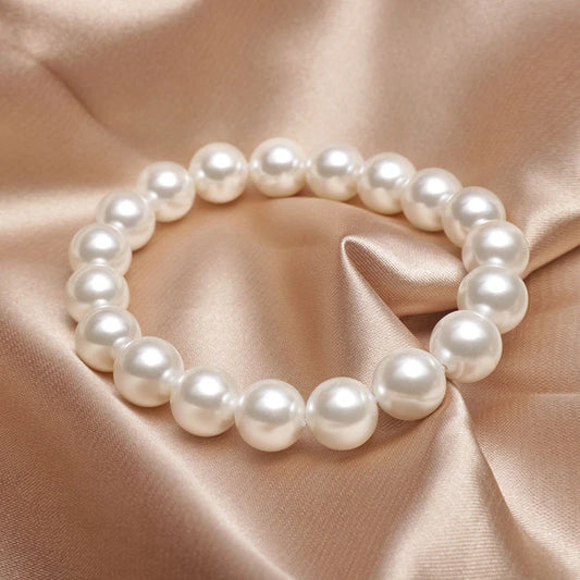 Luckacco Classic Elegant Elastic White Pearl Bracelet For Women Men Wedding Banquet Stretch Bracelets 6-12mm Beads Handmade Jewelry Gift
