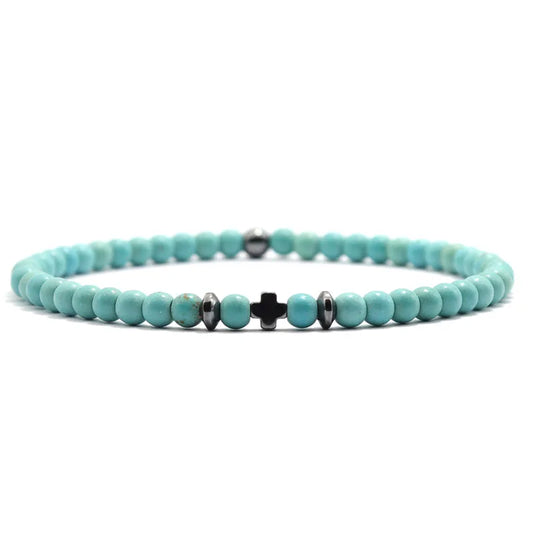 Luckacco New Fashion Cross Bracelet For Men 4mm Small Beads Strand Braslet Natural Red Howlite Lava Stone Braclet Hematite Healing Joias