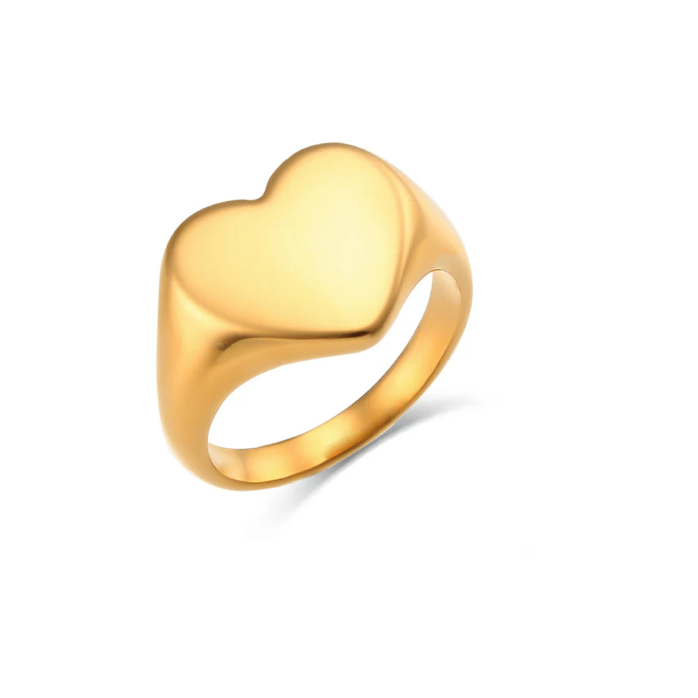 luckacco e.b.belle stainless steel fine polished wide large heart finger rings stainless steel hypoallergenic rings for female jewellery