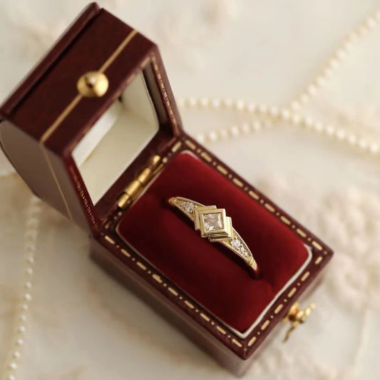 Luckacco Geometric Antique  MInimalist  Gold Square zircon Color Rings For Women Party Accessories Gifts Custom Jewelry