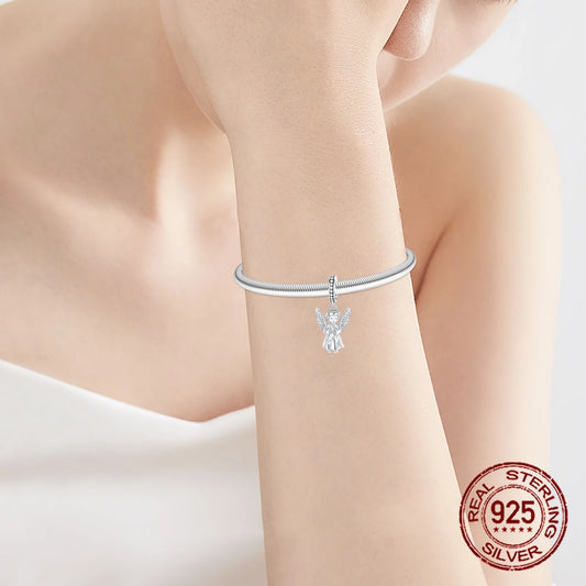 Luckacco 925 Sterling Silver Guardian Angel Wing Religion Peace Pendant Charm Fit Original Charms Bracelets Women DIY Jewelry Gift
