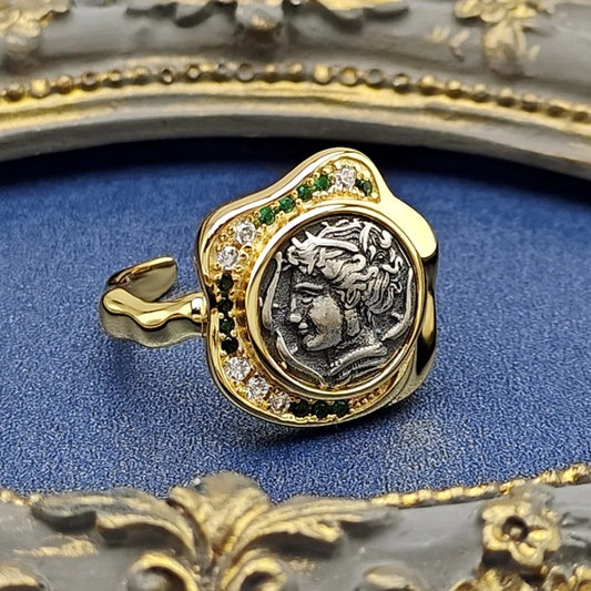 Luckacco New Ancient Coin Rings Female Niche High Luxury Light Luxury Mizunami Fairy Ancient Coin Rings Street PartyFashionBanquetJewelry