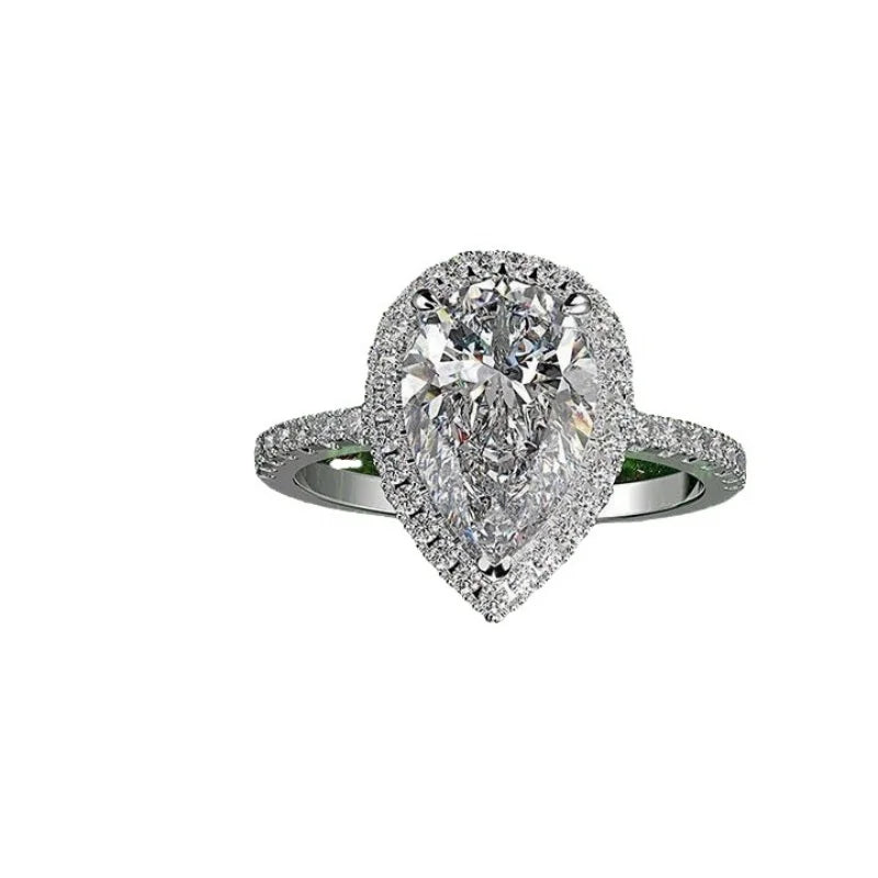 luckacco luxury crystal water drop zircon rings for women silver plated stainless steel  wedding anniversary gift party trendy jewelry