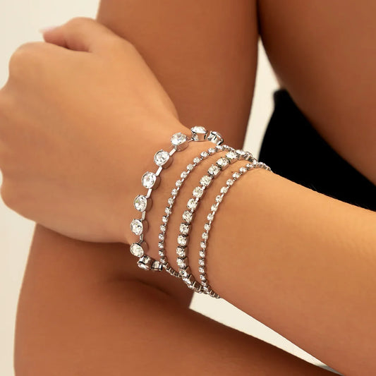 Luckacco 4pcs Set Imitation Pearl Chain Beaded Bracelet for Women New Temperament Gold Color Stainless Steel Bangle Jewelry Accessories