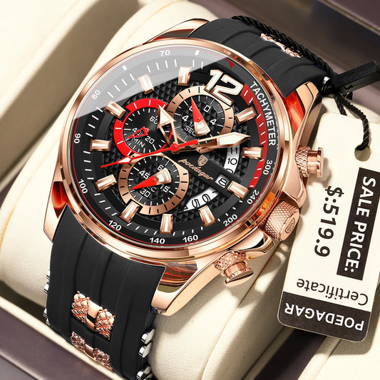 Luckacco POEDAGAR Luxury Military Men Watch Calendar Chronograph Waterproof Luminous Man Wristwatch Fashion Silicone Quartz Men's Watches