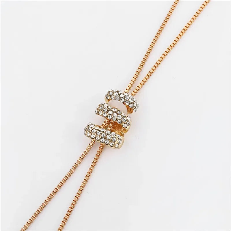 luckacco 2024 new high quality fashion metal long tassel rhinestone crystal pearl long chain necklace sweater patry necklace jewelry