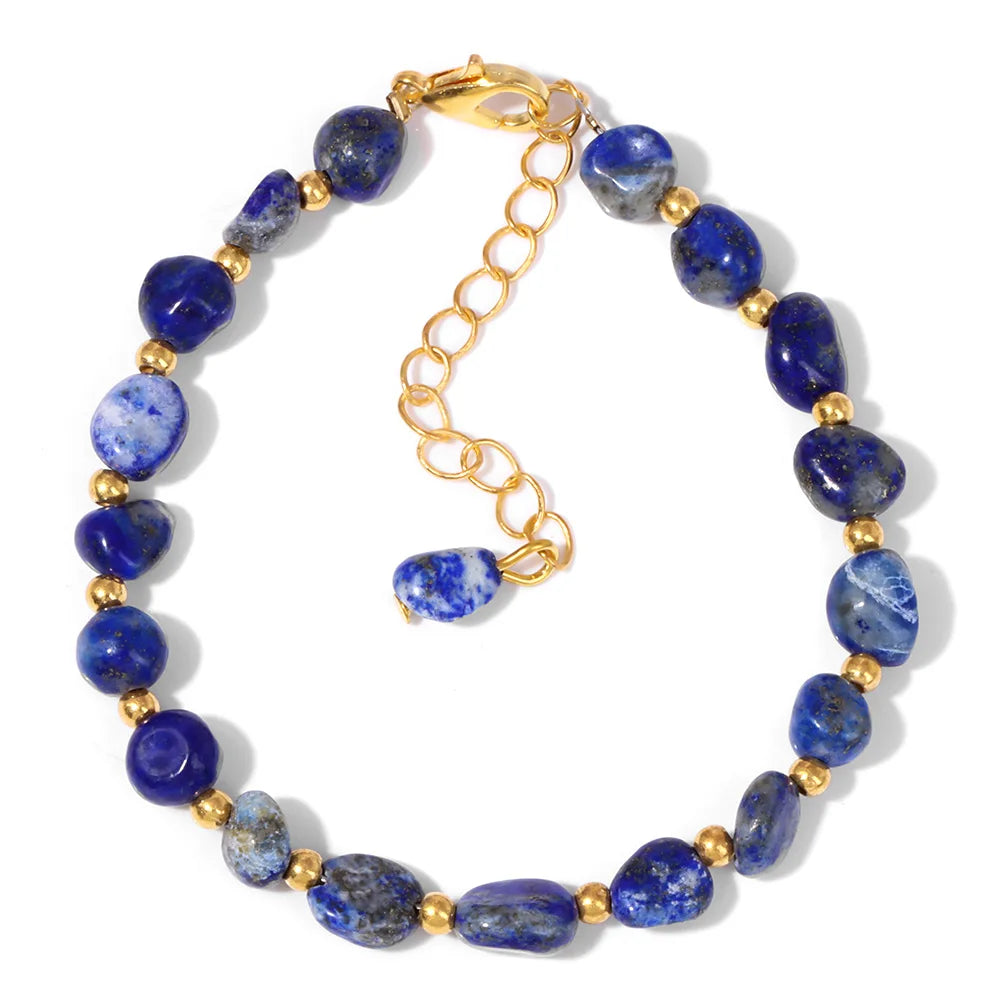 luckacco natural crystal gravel stone bracelets for women healing irregular amethysts lapis lazuli rose quartzs chain bracelet jewelry