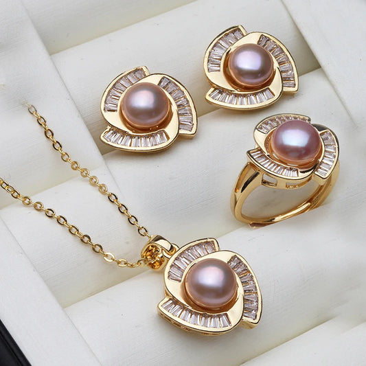 Luckacco Real Natural Freshwater Pearl Necklace Earrings Set Woman,Luxury Pearl Pearl Stud Earrings Set Jewelry Wife Birthday Gift White