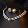 Luckacco Women Elegant Pearl Double Layers Necklace Earrings Exquisite Vintage Classic Chains For Lady Party Wedding Retro Jewelry Choker