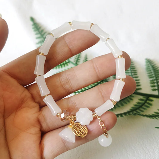 Luckacco DIY Oriental Ethnic Style Blessing Bracelet Step by Step, White as Jade Bracelet, High end Business Gift Versatile