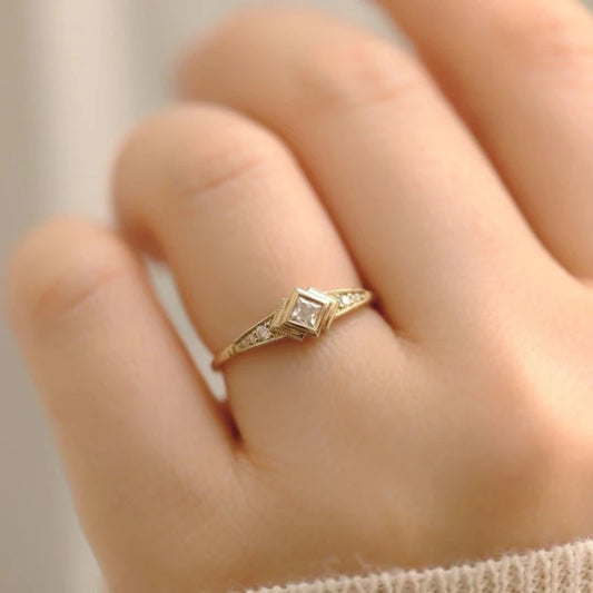 Luckacco Geometric Antique  MInimalist  Gold Square zircon Color Rings For Women Party Accessories Gifts Custom Jewelry