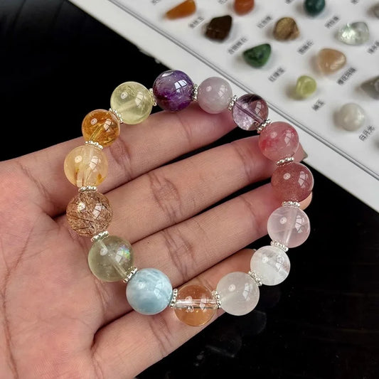 Luckacco Colorful Crystal Multi Treasure Bracelet for Women's Summer Fashion Vintage Exquisite Beautiful All-match Jewelry Gift