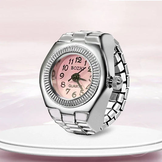 Luckacco Vintage Punk Finger Watch Mini Elastic Strap Alloy Watches Couple Rings Jewelry Clock Retro Roman Quartz Watch Rings Women Men