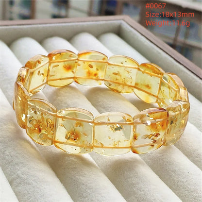 Luckacco Natural Piebald Amber Bracelet Rectangle Beads Blood Red Yellow Flower Amber Women Men Healing Stretch Jewelry AAAAA