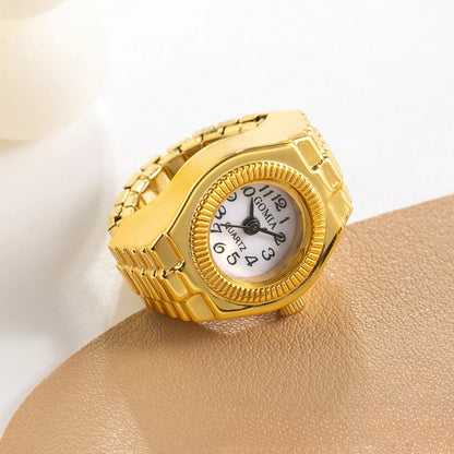 Luckacco Vintage Mini Finger Watch Rings Women's Retro Punk Rubber Band Alloy Quartz Clock Finger Couple Party Jewelry Gifts
