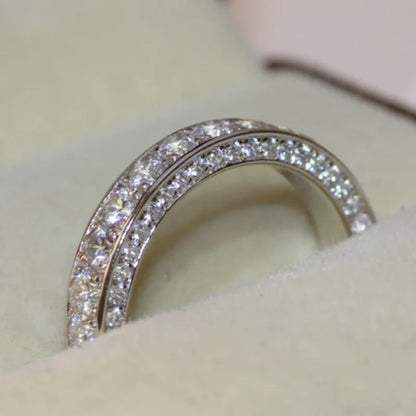 Luckacco Elegant Silver Color Inlaid with White Zircon Rings Luxury Fashion Party Engagement Wedding Rings for Women Jewelry