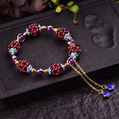 Luckacco Ethnic Cute Natural Garnet Strand Bracelets Multicolor Hand-Knitted Pomegranate Crystal Charming Bracelet Fine Jewelry For Women