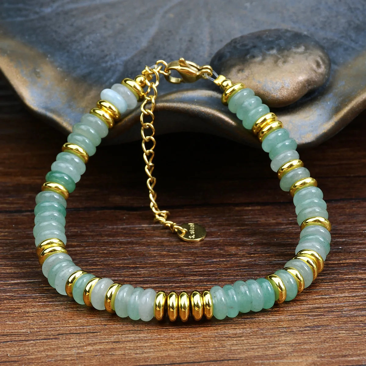 luckacco fashion dopamine colored natural stone adjustable bead bracelets women's light luxury high-end pebble bracelet jewelry
