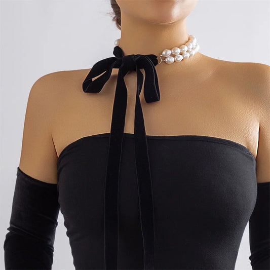 Luckacco Fashion Vintage Multilevel Imitation Pearl Choker Chain Necklace For Women Female Boho Baroque Geometry Pendant Jewelry Gift