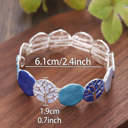 Luckacco Fashion Drip Oil Geometric Elastic Bracelet for Women Accessories New Trendy Silver Color Bangle Daily Party Prom Jewelry Gifts