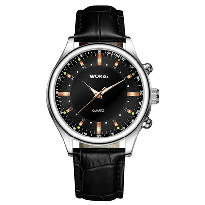 Luckacco Fashion Business Watches Fake Three-Eye Roman Numerals Dial Clock Leather Strap Quartz Watch for Men Wristwatch Часы Мужские