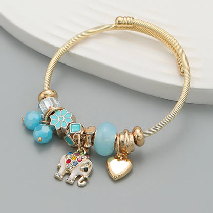 Luckacco Fashion Multi Element Stainless Steel Circle Panjiadora Beaded Love Bracelet Suitable for Women's Dating, Daily Holiday Gifts