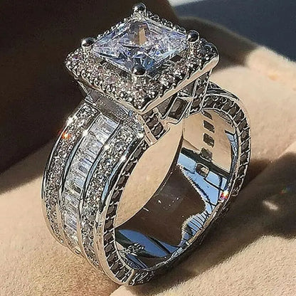 Luckacco Exquisite Fashion Silver Color Engagement Rings for Women Fashion White Zircon Stones Ring Anniversary Bridal Wedding Jewelry