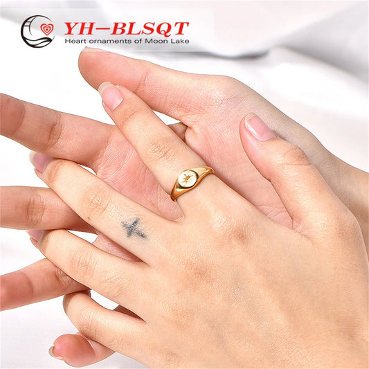 Luckacco European and American New Stainless Steel Rings Five-Pointed Star Three-Dimensional Rings Men's and Women's Rings Versatile Jewelry Punk Style Ready Stock