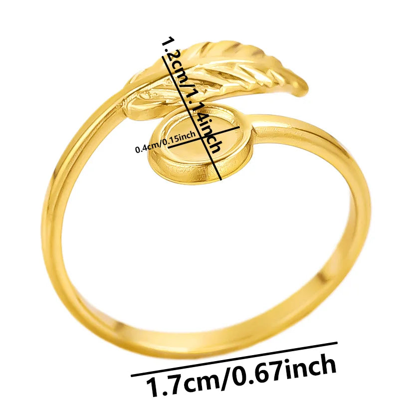 luckacco oval square leaf heart sun base open adjustable ring diy rhinestone oil drop stainless steel rings for women men jewelry bagues