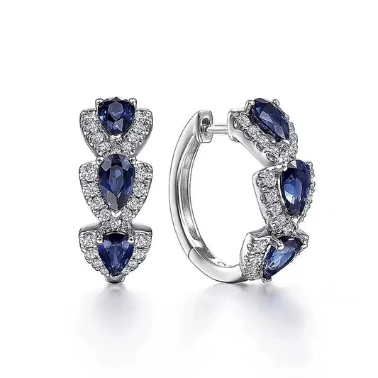 Luckacco Droplet Shiny Synthetic Gems Decor Hoop Earrings Elegant Simple Style Banquet Party Ear Ornament Female Gift