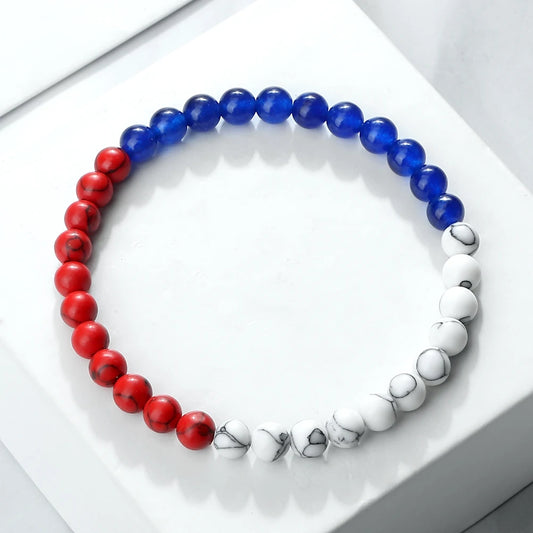 Luckacco Classic Natural Stone Palestine Flag Bracelet Men Women National Flag Beads Bracelet Christmas Prayer Beads Worship Jewelry Gift