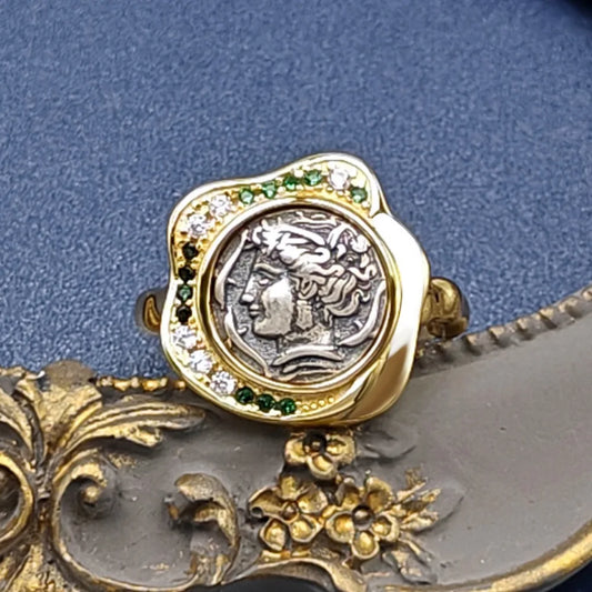 Luckacco New Ancient Coin Rings Female Niche High Luxury Light Luxury Mizunami Fairy Ancient Coin Rings Street PartyFashionBanquetJewelry