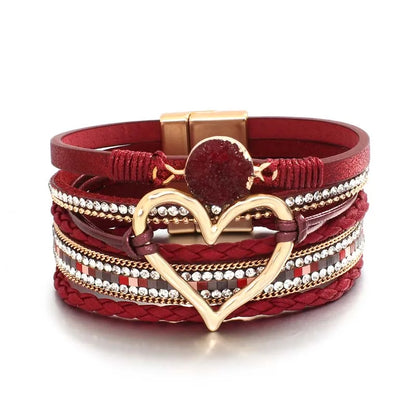 Luckacco Amorcome Fashion Braided Leather Wrap Bracelets Bangles Multilayer Resin Stone Hollow Heart Charm Bracelets Women Gift Pulseira