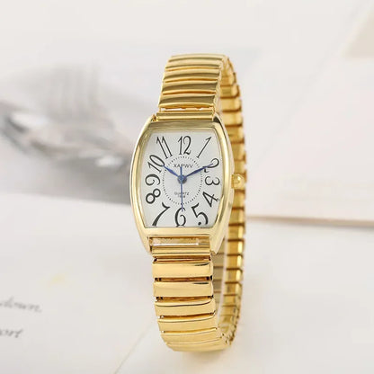 Luckacco Vintage Couple Business Women Men Watch Elastic Gold Sliver Quartz Wristwatch Tide Lovers Bracelet Watches Party Office Gifts