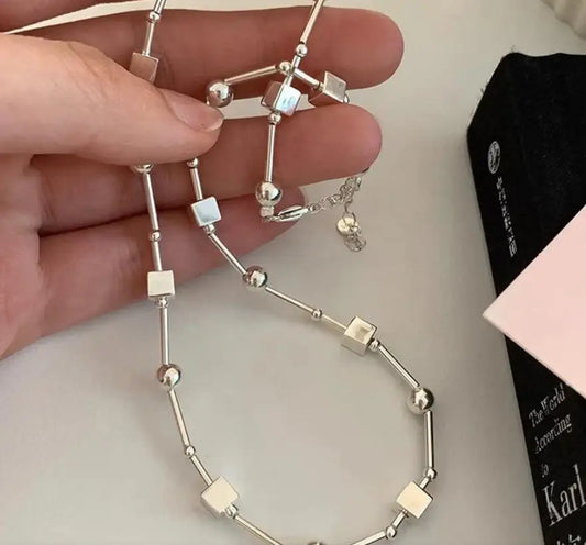 Luckacco PANJBJ 925 Sterling Silver Moonstone Necklace for Women Girl Individuality Geometric Simple Jewelry Birthday Gift