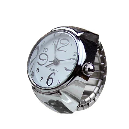 luckacco couple finger watch ring vintage punk elastic alloy band men women jewelry clock roman numerals dial 28style mini quartz watches