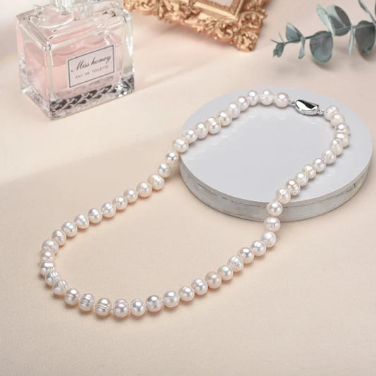 Luckacco New Hot Real White Freshwater Cultured Pearl Necklaces for Women Girl Gift, 925 Sterling Silver Women's Baroque Pearl Necklace