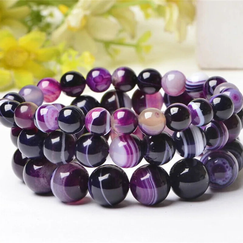 luckacco 6/8/10 mm dreamlike purple pink agate beaded bracelet natural stone gradient style beads bracletes for women hand jewelry gift