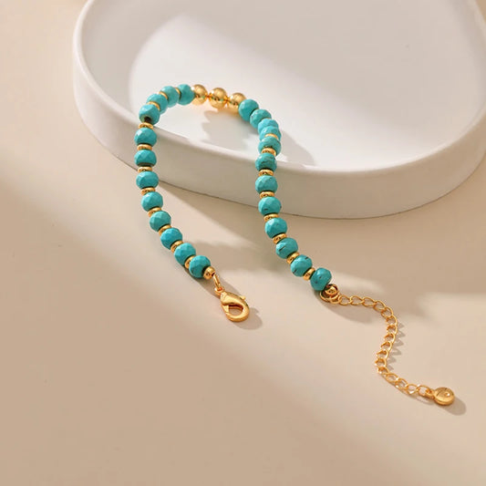 Luckacco Irregular Cut Turquoise Beads Handmade Bracelet For Women Ethnic style Adjustable Size Casual Jewelry Accessories Lady Gifts