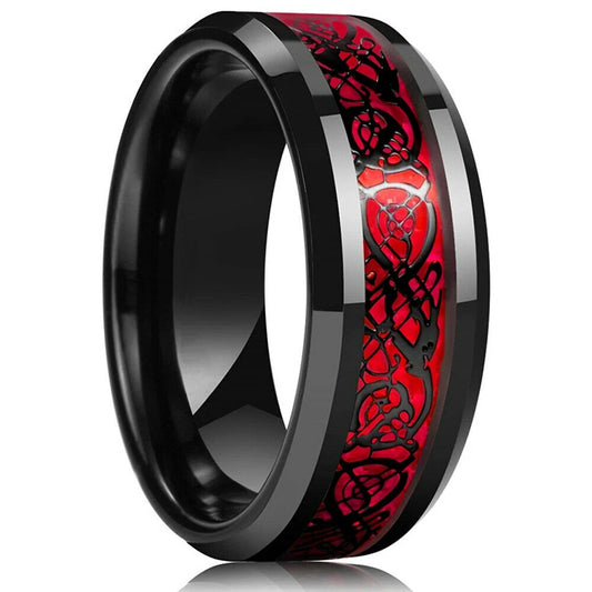 Luckacco Fashion Men 8mm Rose Gold Color Stainless Steel Rings Double Groove Pattern Promise Rings For Men Wedding Jewelry Accessories