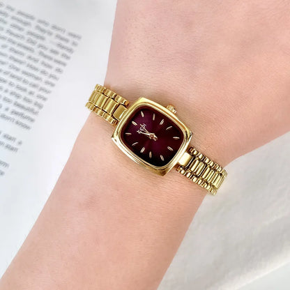 Luckacco Bracelet Watch Retro TV niche high-end Gold Watches steel strip Waterproof Small Dial Women's Fashion Quartz Clock Wristwatches