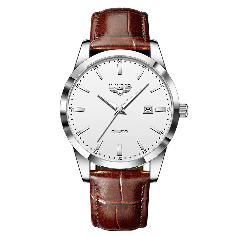 luckacco lige military watch for men fashion business watch men casual leather sport waterproof men's quartz wristwatches reloj hombre