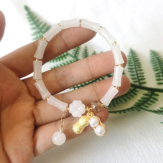 Luckacco DIY Oriental Ethnic Style Blessing Bracelet Step by Step, White as Jade Bracelet, High end Business Gift Versatile