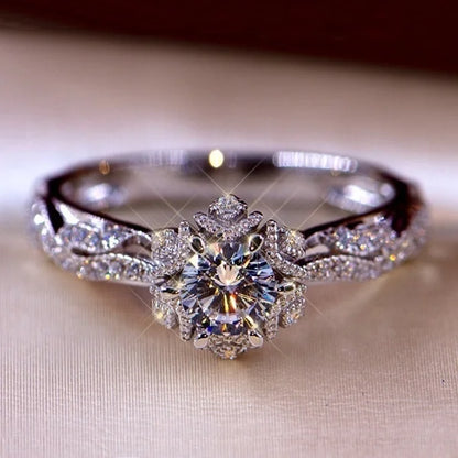 Luckacco Exquisite Fashion Silver Color Engagement Rings for Women Fashion White Zircon Stones Ring Anniversary Bridal Wedding Jewelry